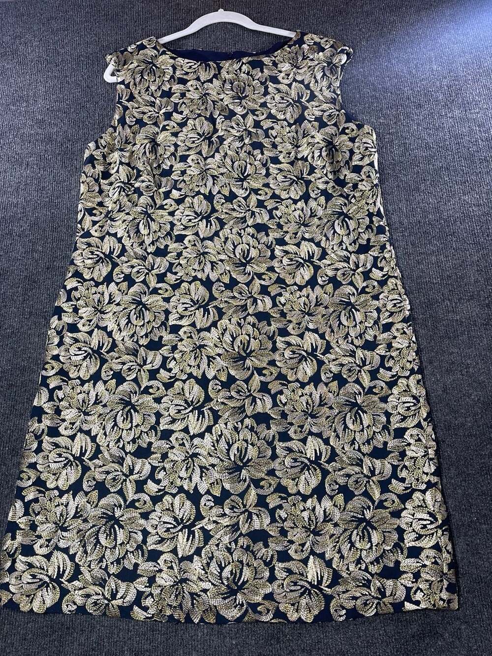 Lauren Ralph Lauren Navy Gold Floral Metallic Sleeveless Dress Size 16